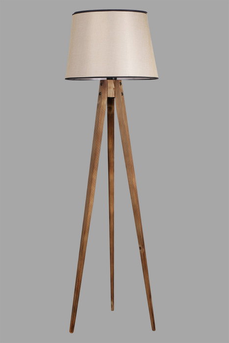 Opviq Lámpara de Pie de Madera con Pantalla de Tela Marrón